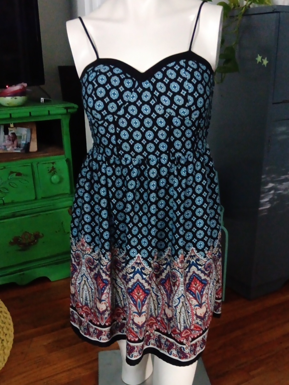 Xhilaration Black and Teal Boho Print Dress